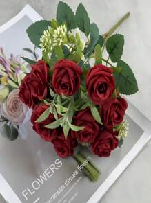 1/3/5 piezas Ramo de Flores de Rosa Artificial, Decoración del Hogar, Centro de Mesa, Prop de Fotografía, Decoración para Bodas de Jardín al Aire Libre, Corsage de Muñeca para Novias, Decoración de Fiesta, Adorno de Año Nuevo, Arreglo de Rosas