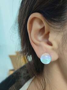 2 件彩色树脂扁平珠夹式耳环，甜美可爱梦幻星空珠无穿孔耳环，适合夏季