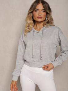 Casual Minimalist Solid Color Versatile Women Hoodies - Grey - View 2