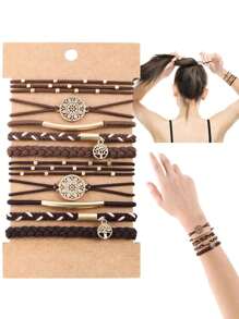 10pcs/Set Hair Tie Bracelet, Soft Woven Bohemian-Style Hair Tie, Non-Damaging Elastic Hair Rope, A Thick And Thin Long Curly Hair Accessory Suitable For Girls, Ponytail Holders, Hair Elastics, Hair Bobbles