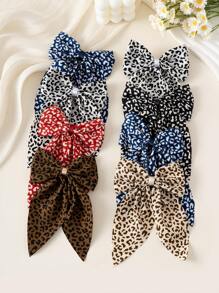 6 pièces/set Pinces à cheveux en polyester multicolores avec imprimé léopard et nœud papillon, pinces canard rétro mignonnes minimalistes. Accessoires capillaires convenant pour l'école, les fêtes, les cadeaux et le port quotidien. Pinces à cheveux, pinces à griffes, barrettes, pinces à alligator, fournitures scolaires, accessoires nœuds, imprimé animal