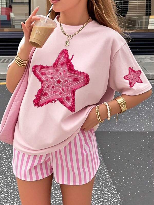 Camiseta de manga corta estampada para niñas preadolescentes, top casual de verano para estudiantes jóvenes listas para jugar