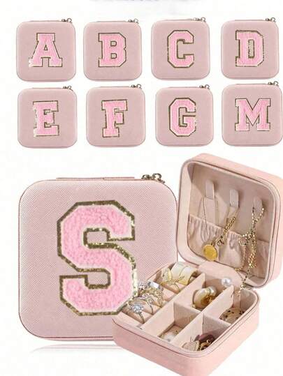 1pc Portable Travel Jewelry Box, Multi-Layer Jewelry Storage Box, Customizable Pink Letter, Makeup Organizer, Jewelry Display Stand, Perfume Storage Box, PU Leather Jewelry Case, Summer Earring & Ring Storage Box, Waterproof & Anti-Oxidation Material, For Necklace, Earring, Ring Storage, Holiday Gift, Mother's Day Gift, Gift For Women, Suitable For Teacher, Friend, Family