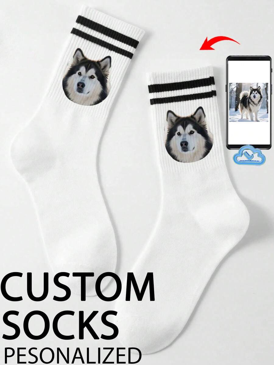 1 par de calcetines personalizados de media pantorrilla, calcetines con foto personalizada, calcetines de pareja, calcetines con foto personalizada, calcetines con impresión personalizada, calcetines divertidos con cara personalizada, calcetines con foto personalizada, imprime cualquier forma de cara en los calcetines, regalo de aniversario, regalo del Día de San Valentín, regalo de cumpleaños, regalo de boda, regalo del Día de la Madre, regalo del Día del Padre, regalo para el mejor amigo, calcetines de otoño - Blanco - Ver 1