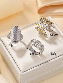 3 Pcs/Set Gold & Silver Tone Multilayer Stainless Steel Rings, Exaggerated Fashion Jewelry, Suitable For Women's Daily Decoration Or Gift - Multicolor - View 2