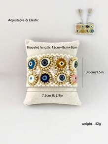 1 pieza Brazalete de acero inoxidable con cuentas de cobre con el ojo de Turquía y la Virgen María, un amuleto de la suerte de moda, adecuado para uso diario y fiesta de mujeres