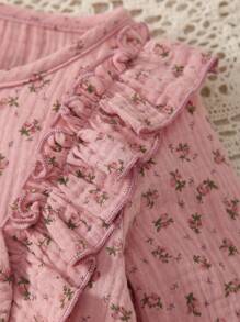 MommBaby Girl Ruffled Ditsy Floral Long Sleeve Romper, Cute Jumpsuit For Spring & Autumn