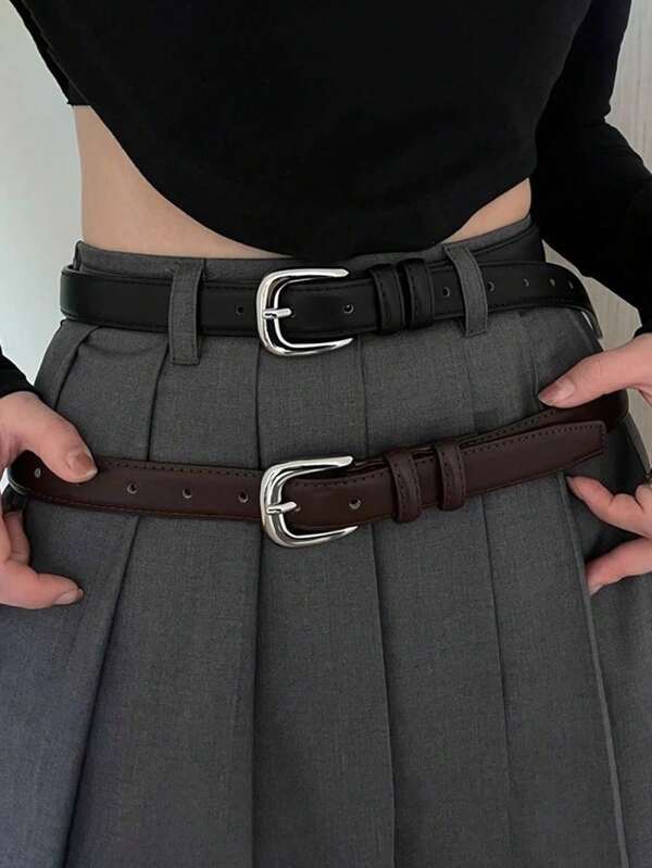 Cinto de couro simples e de  com fivela de prata para mulheres, decoração de cintura para estudantes jovens, versão coreana para cintos Denim