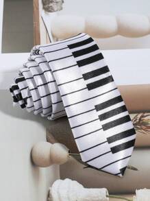 1pc Men Fashionable Exquisite Black & White Piano Key And Musical Stave Necktie, Suitable For Casual, Street, Party Occasions Men Necktie