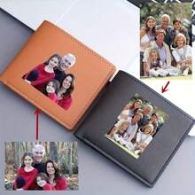 1pc Customizable Photo Wallet For Men Casual Style Black Multifunctional Bifold Coin Purse With Card Slots Solid Color Father's Day/Valentine's Day Gift For Women Money Wallet Mini Wallet Purse Wallet