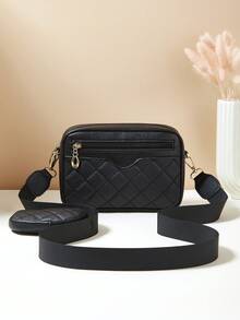 1pc Girls Mini Wave Pattern Embossed Letter Pouch, Phone Wallet Coin Purse - Black - View 3