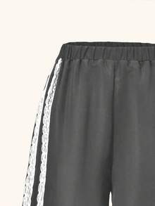This Fashionable And Casual Black Pants Feature Lace Ribbons And Bow Decorations On Both Sides Of The Legs, Suitable For Spring, Summer And Autumn Wear. It Can Be Worn For Spring Outings, Outdoor Activities, Travel And Daily Wear, Making It An Excellent Gift For Girls. - Grey - View 4