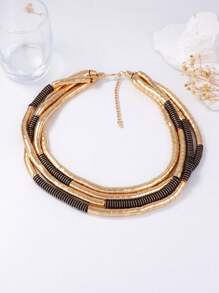 Punk Style Metal Multi-Tube Layered Necklace & Bracelet Set, Women Fashion Jewelry