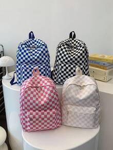 1件開學格紋圖案後背包，大容量學生書包附筆電隔層，可調節肩帶，休閒輕量旅行背包，適合女孩、男孩、年輕學生、在校生、新鮮畢業生，適用於日常通勤、短途旅行、短途出遊、校園通勤與返校 - 彩色 - 查看 2