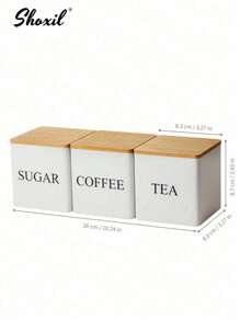 shoxil 3个带竹盖的密封咖啡储物罐 - 方形金属展示罐，适用于咖啡豆、茶叶、零食和干货，厨房橱柜收纳（3件套）