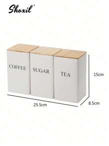 shoxil Set de 3 latas de almacenamiento cuadradas para café, recipiente para granos de café, recipiente para té, recipiente para azúcar, tapa de bambú y Body de hierro, para granos de café, hojas de té, aperitivos, cocinas del hogar, cafeterías, organización de despensa, regalo