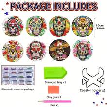 全新 DIY 钻石画，全钻水钻杯垫/装饰品，适用于客厅/卧室，适合作为万圣节礼物 - 彩色 - 查看 2