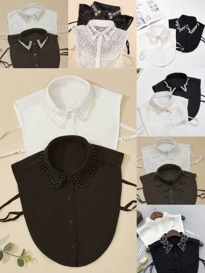 1 件女士多功能可拆卸黑白仿珍珠饰边项圈，百搭经典配饰