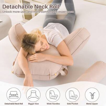 Removable Reading Pillow Bed Chair With Arms & Back Support - Back Pillow For Sitting Up - Bed Rest Arm Pillow - Comfy Reading Pillow For Adults Head And Lumbar Support Pillow For Bed/Sofa/TV