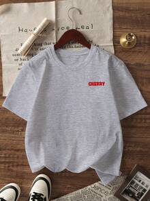 Ta luźna koszulka z krótkim rękawem i okrągłym dekoltem w wiśniowy wzór została zaprojektowana specjalnie dla dziewczynek i dzieci na lato. Wyróżnia się pysznym wzorem wiśni. To wyjątkowa koszulka dla dzieci, które kochają wiśnie i chcą się wyróżnić! Odzież dziewczęca, Koszulka z grafiką dla dziewcząt, Bluzka letnia, Odzież dziewczęca - Szary - Zobacz 5