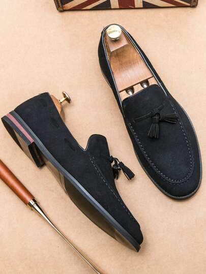 Men's Leather Shoes, British Style Suede Loafers, Tassel Moccasins, Casual Business Work Oxfords (Loafers Run Small, Customers With Large Feet Are Advised To Order One Size Up)