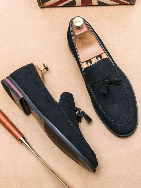 Men's Leather Shoes, British Style Suede Leather Shoes, Fringe Loafer Shoes, Casual Business Work Moccasin