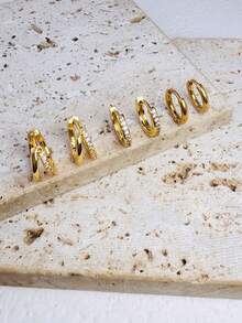 Bộ 6 khuyên tai vòng nhỏ hai lớp mạ vàng 14K, đính đá Cubic Zirconia, ít gây dị ứng, phù hợp với sụn tai, dái tai, vành tai và các vùng xỏ khuyên khác, dành cho phụ nữ và bé gái. - Bộ 6 bông tai - Xem 2