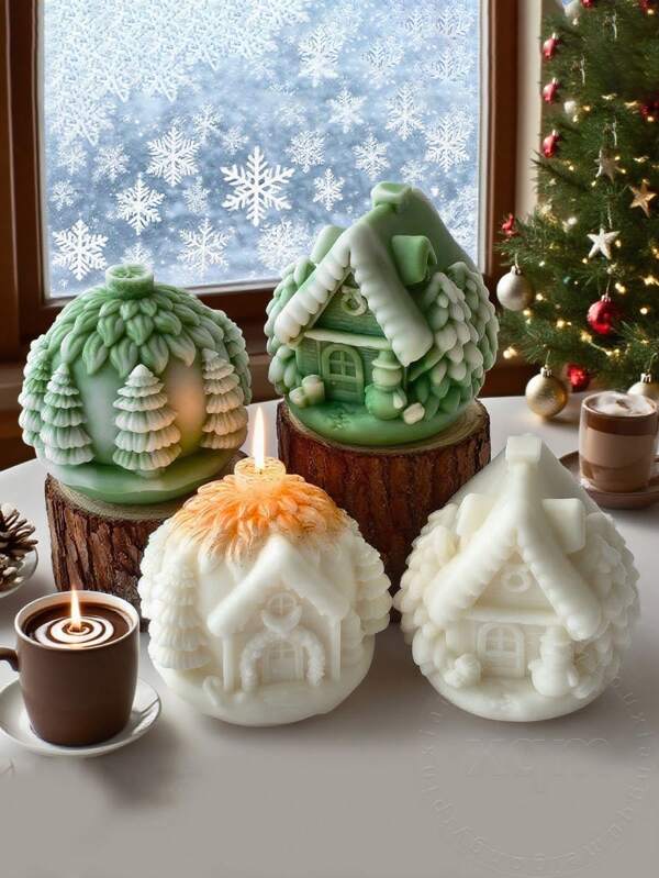 Christmas House Aromatherapy Candle Silicone Mold DIY Christmas House Styling Silicone Mold, Indoor Aromatherapy Candle Mold, Craft Decoration And Gifts, Gypsum And Resin Mold