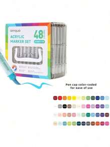 朗格288/240/192/96色直涂式丙烯颜料马克笔，带收纳袋，学生艺术专业绘画彩色软头马克笔，纸张紧密可堆叠，DIY涂鸦涂色书，可用于绘画玻璃、石头，防水人体彩绘笔，圣诞礼物