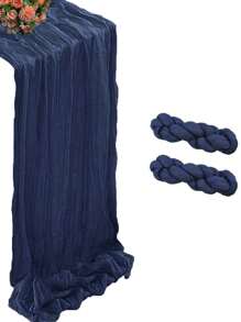 1/5/8pcs Navy Blue Pleated Table Runner, Cheesecloth Table Runner Folding Tablecloth, Festive Birthday Decor Wedding Decor Holiday Home Decor Party Room Table Decoration Dark Blue Table Cloth, Table Flag, Solid Color Table Cover, Birthday Decor Wedding Decor, New Year Decor, Party Favor
