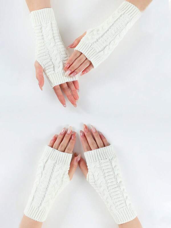 1 Par de Luvas Multicoloridas Rombóides Vazadas Torcidas, Lã, Meia-Luva, Outono e Inverno, Feminino, Tricô de Lã, Aquecedor de Pulso, Moda Protetores de Dedo