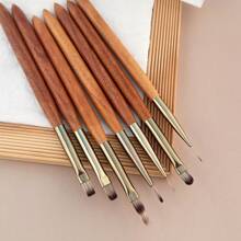 红木手柄美甲刷，拥有多种不同头形，专业美甲刷，包括内衬刷、圆头刷、平头刷等，适合专业美甲师和初学者在家使用 - 棕色 - 查看 4