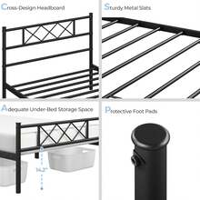 Yaheetech Base de cama de metal negro con base de colchón con cabecera y estribo debajo de la cama, listones de acero, no necesita somier, 2 unidades - 1 - Ver 3