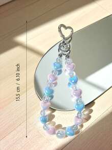 1 件渐变粉色和蓝色亚克力心形串珠饰品、手机挂绳和钥匙扣