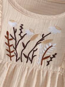 MommBaby MommBaby Infant Girls' Solid Color Cotton Ruffle Embroidered Long Sleeve Romper With Open Crotch Pants, Casual Outfit For Spring & Autumn