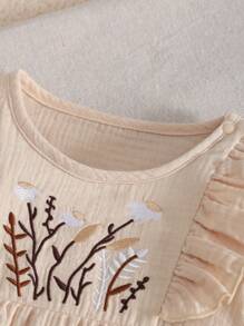 MommBaby MommBaby Infant Girls' Solid Color Cotton Ruffle Embroidered Long Sleeve Romper With Open Crotch Pants, Casual Outfit For Spring & Autumn