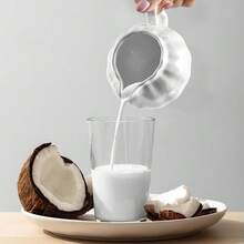 MBB 1 件 8 盎司陶瓷小奶精壶带手柄 - 精美瓷器小奶精壶 - 陶瓷奶精容器，用于咖啡牛奶酱沙拉，可微波炉和冰箱加热，白色珍珠釉或白色金边奶精杯，适用于家庭和厨房 - 彩色 - 查看 3