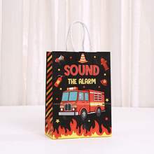 6/12/24pcs Cartoon Firefighter Theme Paper Gift Bags, Fire Truck Shaped, Suitable For Storing Candies, Cookies, Birthday Party Decoration - Multicolor - View 5