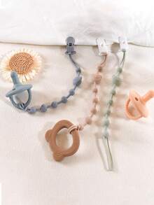 3pcs Baby Bear Design Anti-Lost Hanging Strap, Silicone Leash Clip Suitable For Bottles, Pacifiers, Teethers, Toys, Portable Baby Anti-Drop Chain