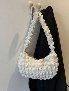 Uma bolsa fofa, minimalista, casual, com babados, estilo kawaii, bolsa fofa, essencial para looks, simples e fácil de combinar. - Bege - Ver 1