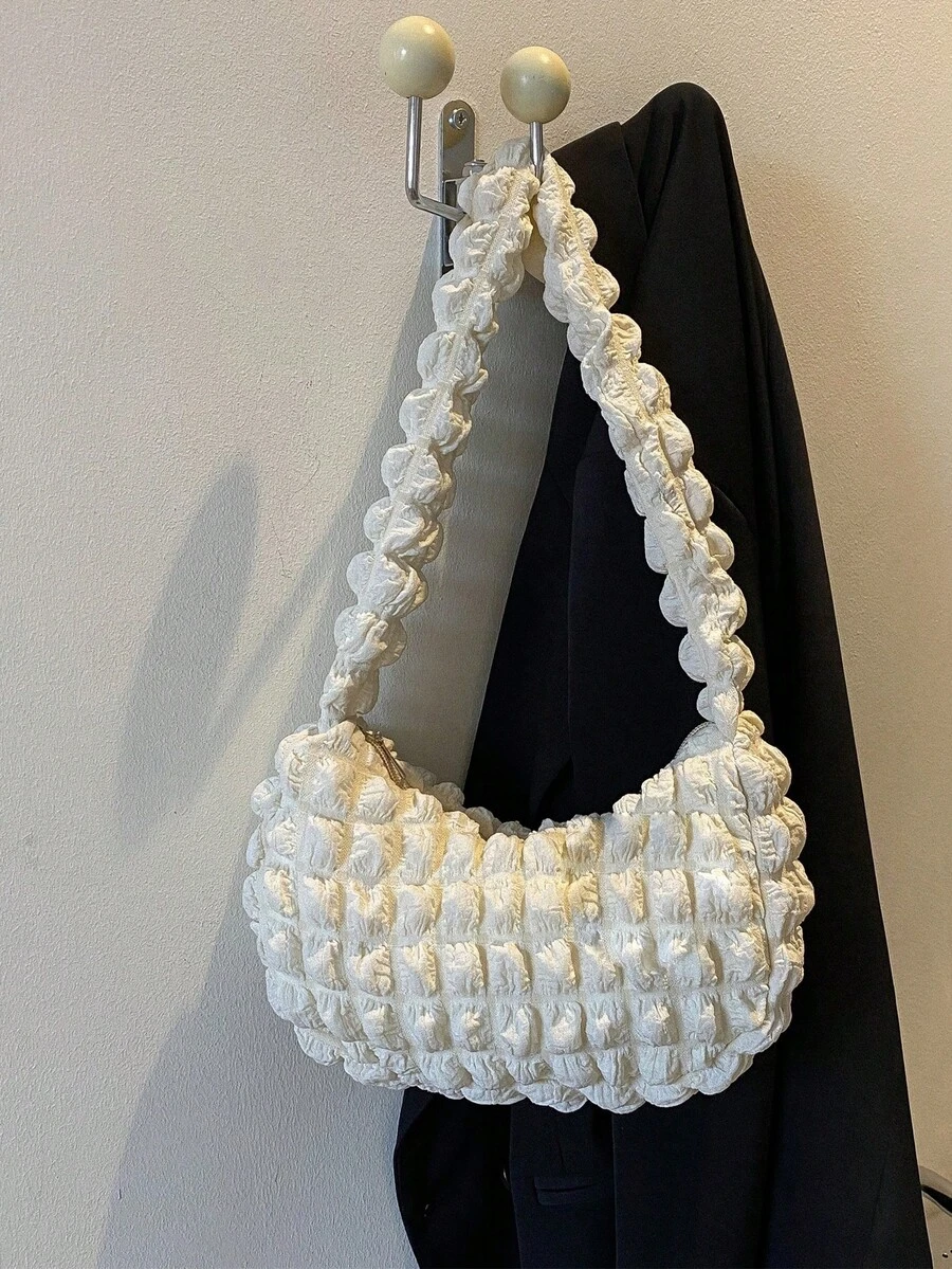 Uma bolsa fofa, minimalista, casual, com babados, estilo kawaii, bolsa fofa, essencial para looks, simples e fácil de combinar. - Bege - Ver 1