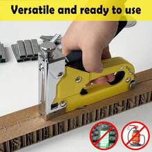 三合一重型手动订书机，配备 300 个订书钉，含起钉器，适用于木板、工艺品、织物 DIY 工具套装，可调功率，金属机身手动订书机，无需插电 - 黃色 - 查看 7
