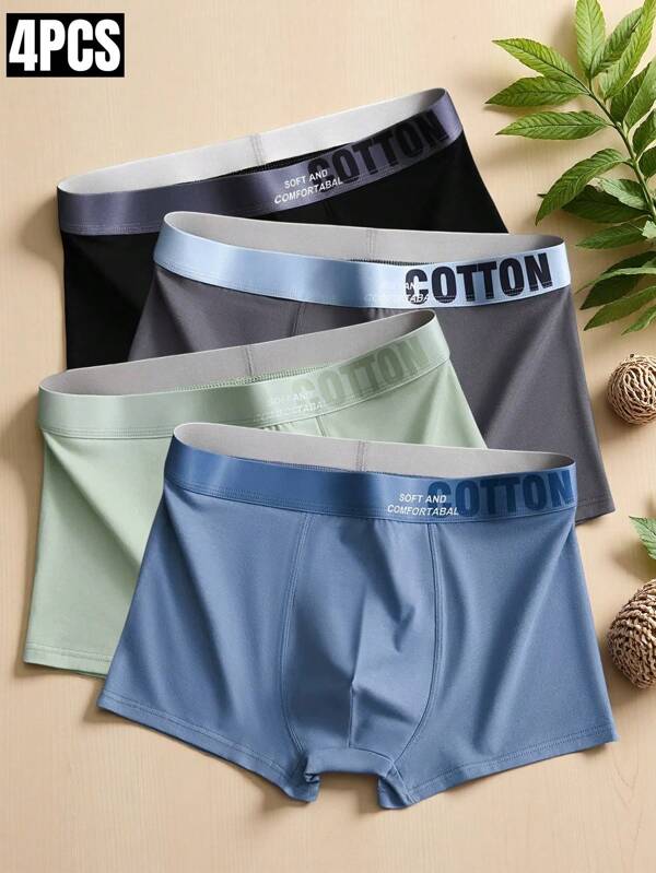 4pcs Men's 100% Cotton Underwear Set, Graphene Elastic Waistband Boxer Briefs