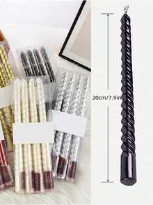 4pcs Black Cone Candles Set, Dripless Long Burning 8 Hours Clean Odorless Cone Candles, Glossy Metal Candle Holders, Suitable For Weddings, Dinners And Other Occasions - Black - View 4