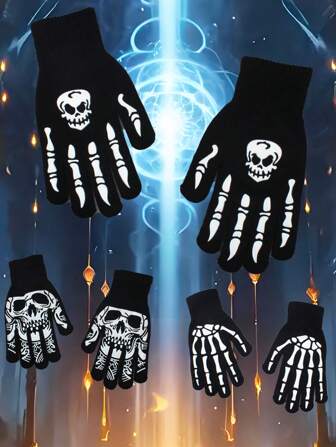 1 Pair, 2025, New, Halloween, Christmas, Men, Women, Decorative Gloves Skull, Knitting, Ghost Claw Skeleton, Cycling Gloves, Outdoor, Warm Gloves For Adults