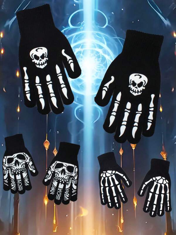 1 par, 2025, novo, Halloween, Natal, masculino, feminino, luvas decorativas de caveira, tricô, esqueleto de garra fantasma, luvas de ciclismo, ao ar livre, luvas quentes para adultos