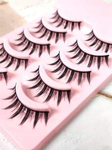 化妆假睫毛，5 对漫画睫毛，纤细动漫假睫毛自然外观，蓬松尖刺娃娃睫毛，卡通睫毛，0.3-1.2 厘米