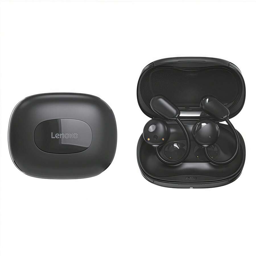 Lenovo 藍牙耳機EA370 掛耳式防水防汗 遊戲低延遲 蘋果安卓通用 長續航高音質 運動防掉耳麥 黑色 - 黑色 - 查看 1