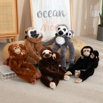 1 pieza Muñeca de peluche colgante con figura de dibujos animados adorables - Mono de brazo largo, gorila, perezoso, gibón, muñeco de peluche suave como decoración colgante, sujetalores de cortinas, accesorios para fotos, regalo de cumpleaños para niños