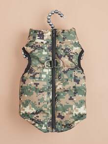 1 件宠物服装秋冬时尚背心，撞色迷彩拉链带牵引绳孔，适合贵宾犬、比熊犬、滑雪犬 - 彩色 - 查看 6